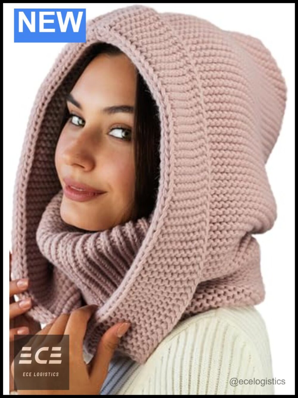 Wool Balaclava Hood Detachable Neck Gaiter Knit Hat Scarf Combo